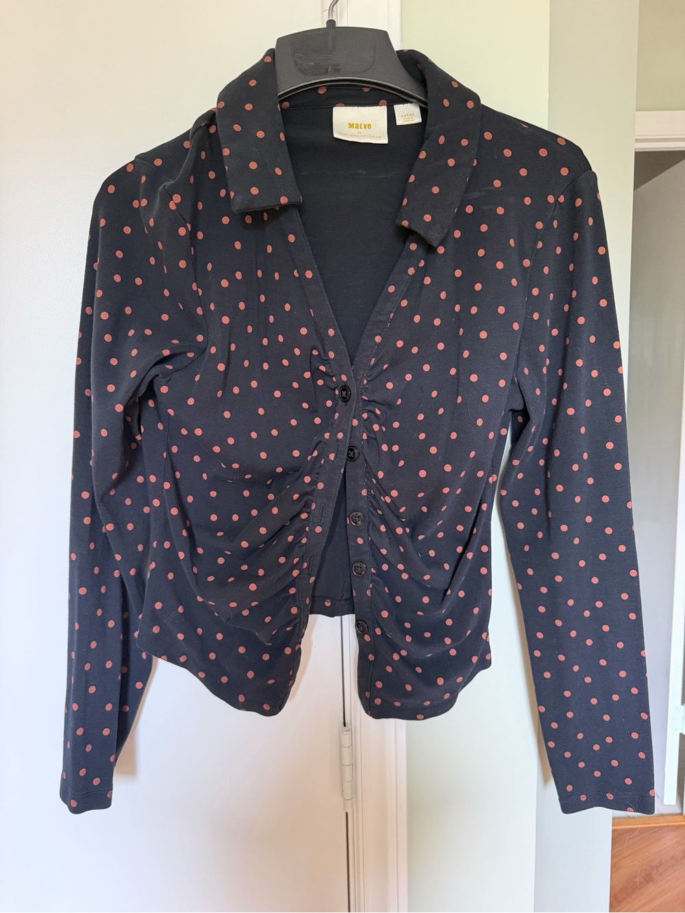 Anthropologie Black Blazer with Red Polka Dots